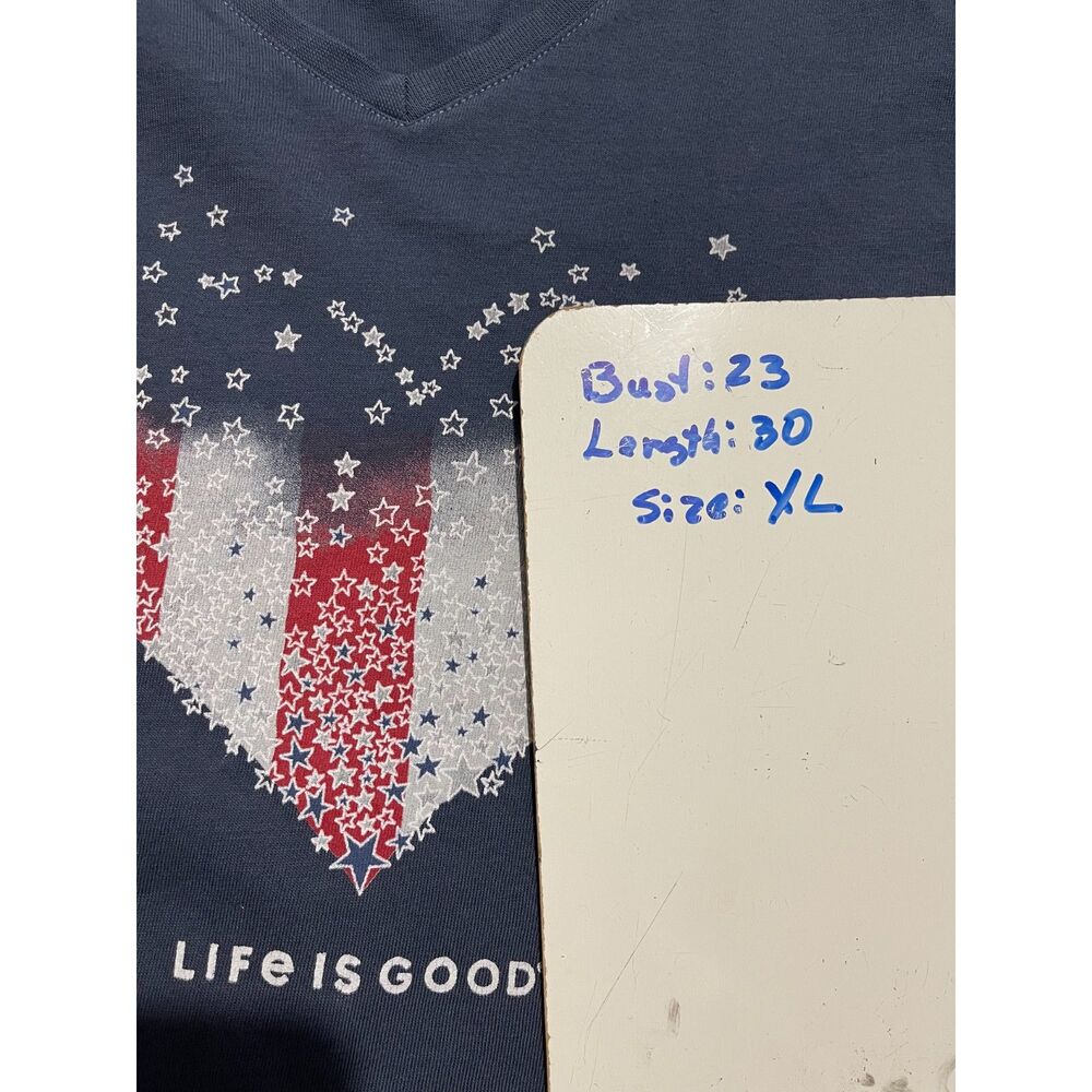 Life is good t shirt patriotic cotton casual muted red white blue comfy women XL - Picture 5 of 5
